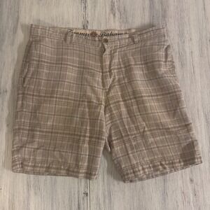 Tommy Bahama Mens 34 Tan Plaid Linen Tencel Blend Paradise Nation Shorts
